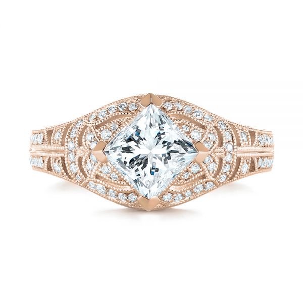 14k Rose Gold 14k Rose Gold Custom Vintage Style Diamond Engagement Ring - Top View -  104784