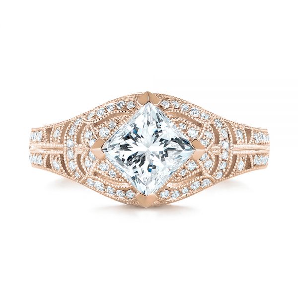 18k Rose Gold 18k Rose Gold Custom Vintage Style Diamond Engagement Ring - Top View - 104784