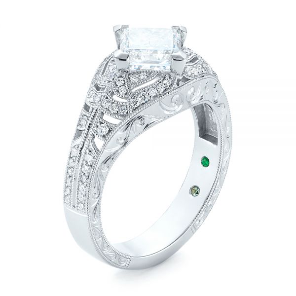  Platinum Platinum Custom Vintage Style Diamond Engagement Ring - Three-Quarter View -  104784