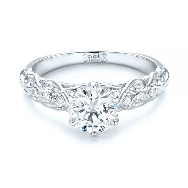 14k White Gold 14k White Gold Custom Vintage Style Diamond Engagement Ring - Flat View -  103460