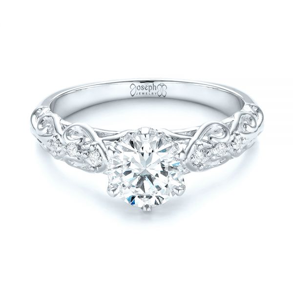 Platinum Platinum Custom Vintage Style Diamond Engagement Ring - Flat View - 103460