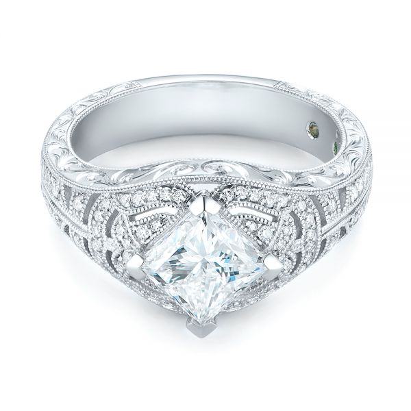  Platinum Platinum Custom Vintage Style Diamond Engagement Ring - Flat View -  104784