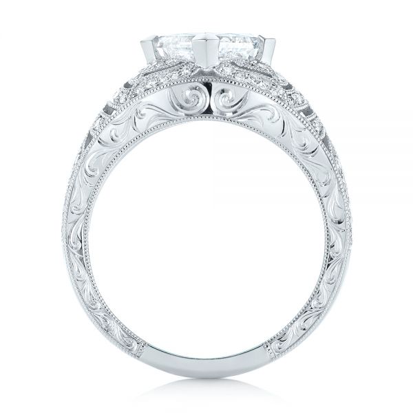 18k White Gold 18k White Gold Custom Vintage Style Diamond Engagement Ring - Front View -  104784