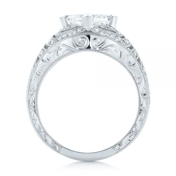14k White Gold Custom Vintage Style Diamond Engagement Ring - Front View - 104784