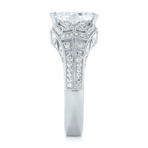 14k White Gold Custom Vintage Style Diamond Engagement Ring - Side View - 104784