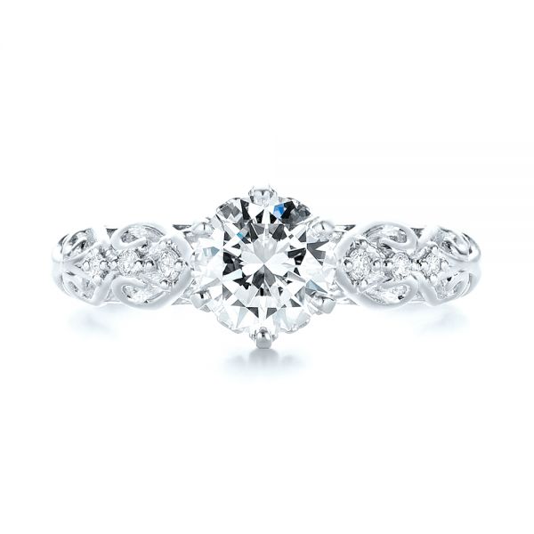 18k White Gold 18k White Gold Custom Vintage Style Diamond Engagement Ring - Top View -  103460
