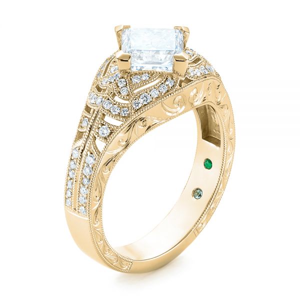 14k Yellow Gold 14k Yellow Gold Custom Vintage Style Diamond Engagement Ring - Three-Quarter View -  104784