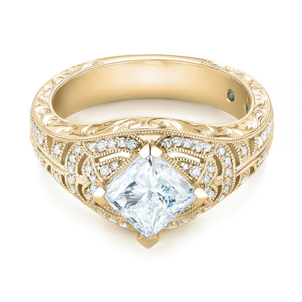 18k Yellow Gold 18k Yellow Gold Custom Vintage Style Diamond Engagement Ring - Flat View -  104784