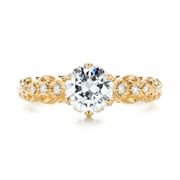 18k Yellow Gold Custom Vintage Style Diamond Engagement Ring - Top View -  103460
