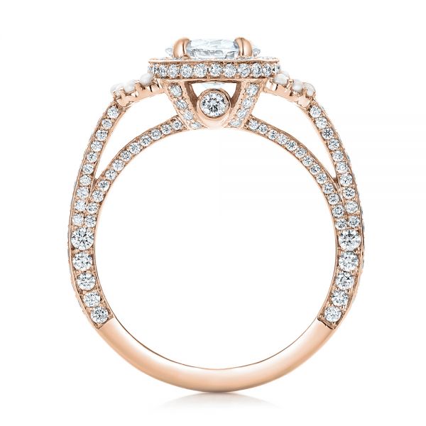 14k Rose Gold 14k Rose Gold Custom White Pearl And Diamond Halo Engagement Ring - Front View -  102162