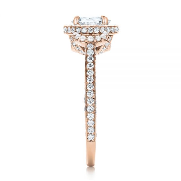 14k Rose Gold 14k Rose Gold Custom White Pearl And Diamond Halo Engagement Ring - Side View -  102162