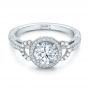 14k White Gold Custom White Pearl And Diamond Halo Engagement Ring - Flat View -  102162 - Thumbnail