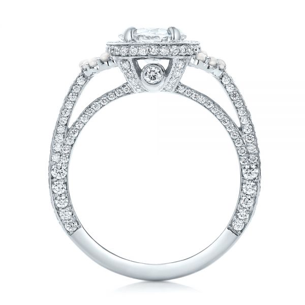 14k White Gold Custom White Pearl And Diamond Halo Engagement Ring - Front View - 102162