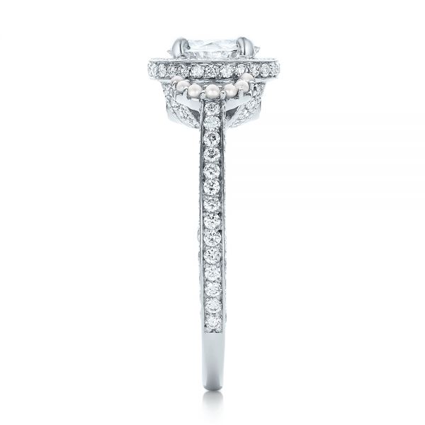 14k White Gold Custom White Pearl And Diamond Halo Engagement Ring - Side View - 102162