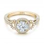 14k Yellow Gold 14k Yellow Gold Custom White Pearl And Diamond Halo Engagement Ring - Flat View -  102162 - Thumbnail