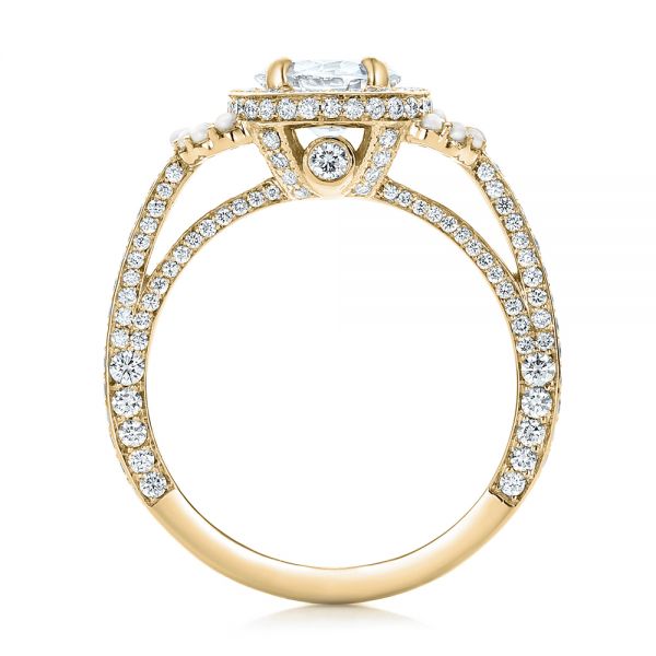 14k Yellow Gold 14k Yellow Gold Custom White Pearl And Diamond Halo Engagement Ring - Front View - 102162