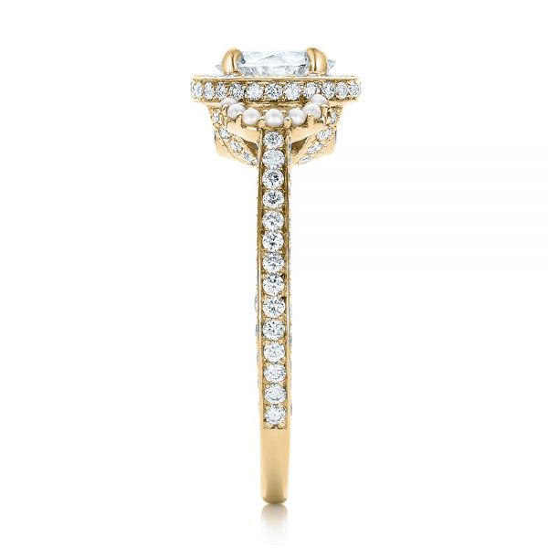 14k Yellow Gold 14k Yellow Gold Custom White Pearl And Diamond Halo Engagement Ring - Side View - 102162