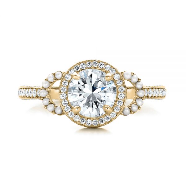 14k Yellow Gold 14k Yellow Gold Custom White Pearl And Diamond Halo Engagement Ring - Top View - 102162