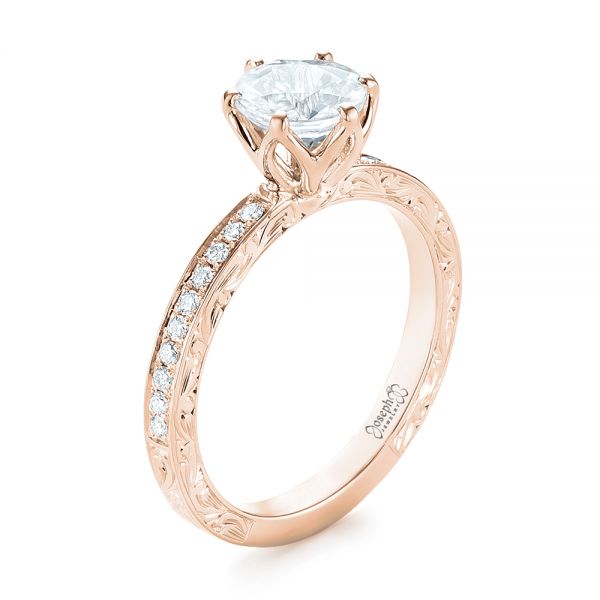 18k Rose Gold 18k Rose Gold Custom White Sapphire And Diamond Engagement Ring - Three-Quarter View -  103211