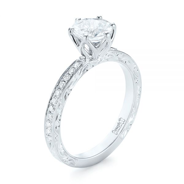 14k White Gold Custom White Sapphire And Diamond Engagement Ring - Three-Quarter View -  103211
