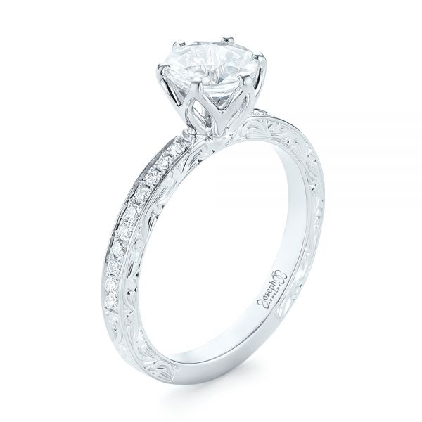  Platinum Platinum Custom White Sapphire And Diamond Engagement Ring - Three-Quarter View -  103211