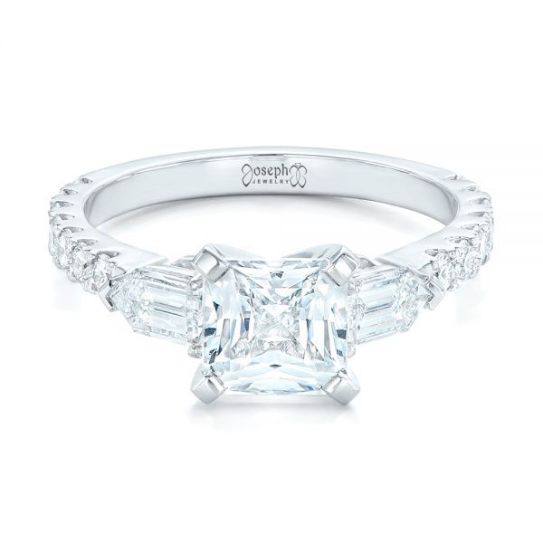 18k White Gold 18k White Gold Custom White Sapphire And Diamond Engagement Ring - Flat View -  102687