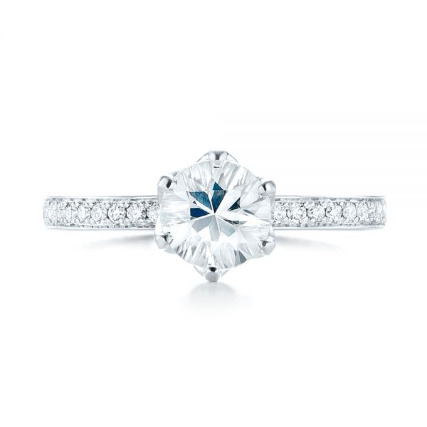 14k White Gold Custom White Sapphire And Diamond Engagement Ring - Top View -  103211