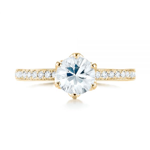 18k Yellow Gold 18k Yellow Gold Custom White Sapphire And Diamond Engagement Ring - Top View -  103211