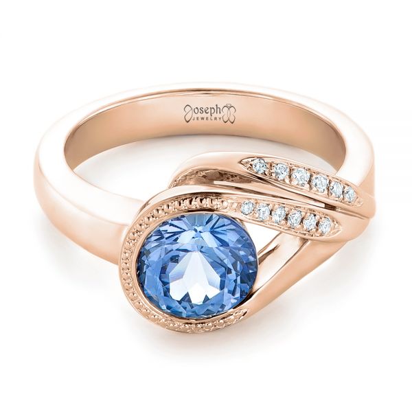 18k Rose Gold 18k Rose Gold Custom Wrapped Blue Sapphire And Diamond Engagement Ring - Flat View -  102357