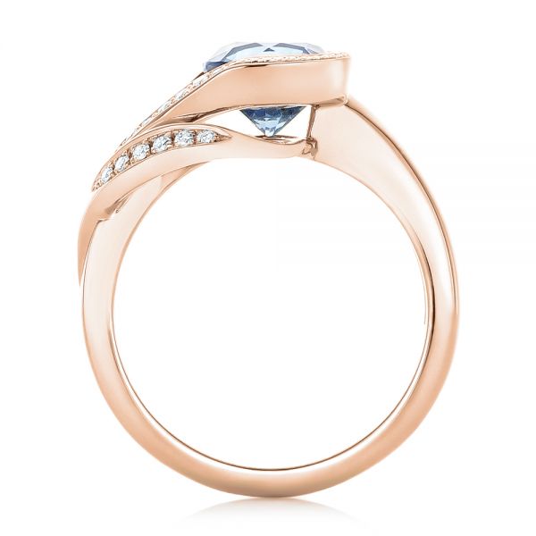 18k Rose Gold 18k Rose Gold Custom Wrapped Blue Sapphire And Diamond Engagement Ring - Front View -  102357