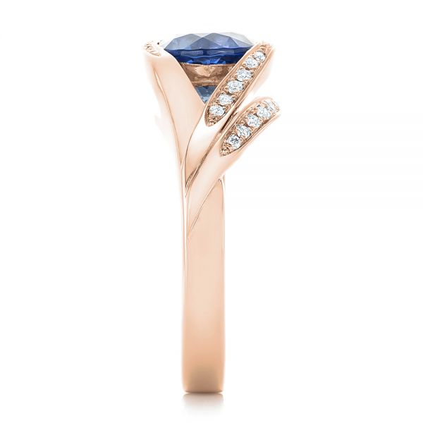 18k Rose Gold 18k Rose Gold Custom Wrapped Blue Sapphire And Diamond Engagement Ring - Side View - 102357