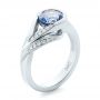14k White Gold Custom Wrapped Blue Sapphire And Diamond Engagement Ring - Three-Quarter View -  102357 - Thumbnail