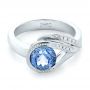 14k White Gold Custom Wrapped Blue Sapphire And Diamond Engagement Ring - Flat View -  102357 - Thumbnail