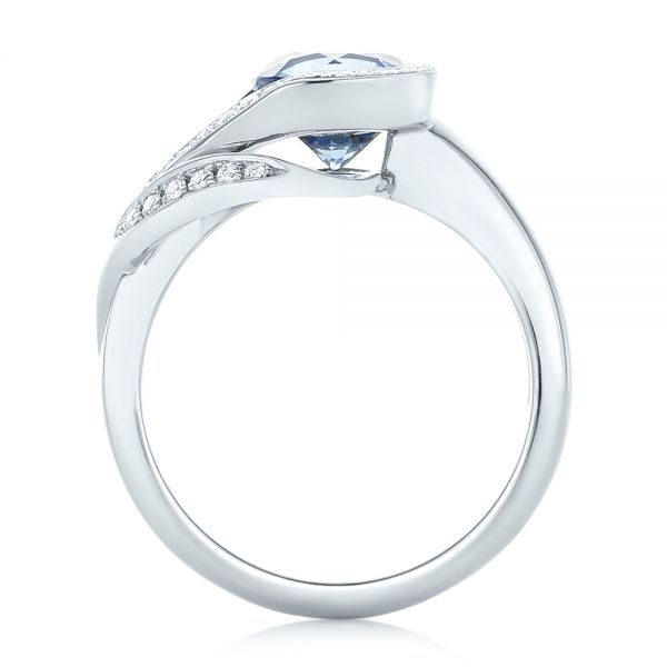 14k White Gold Custom Wrapped Blue Sapphire And Diamond Engagement Ring - Front View - 102357