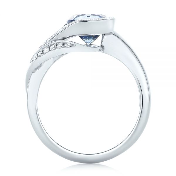 18k White Gold 18k White Gold Custom Wrapped Blue Sapphire And Diamond Engagement Ring - Front View -  102357