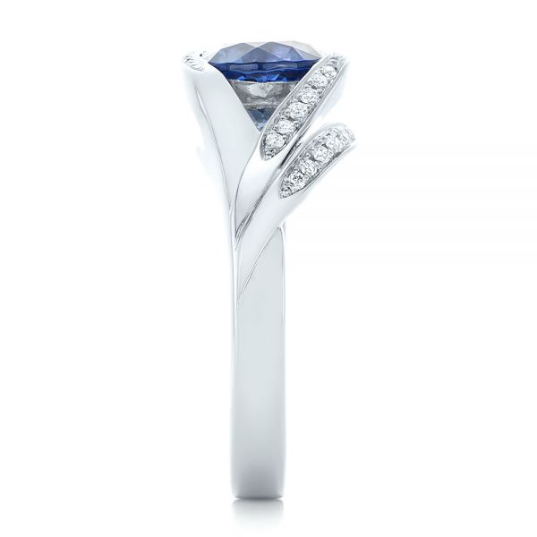 14k White Gold Custom Wrapped Blue Sapphire And Diamond Engagement Ring - Side View - 102357