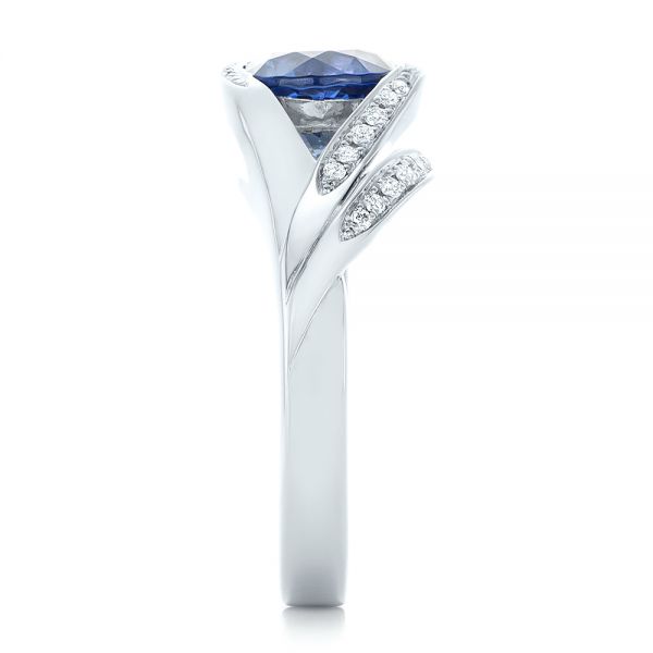 14k White Gold Custom Wrapped Blue Sapphire And Diamond Engagement Ring - Side View -  102357