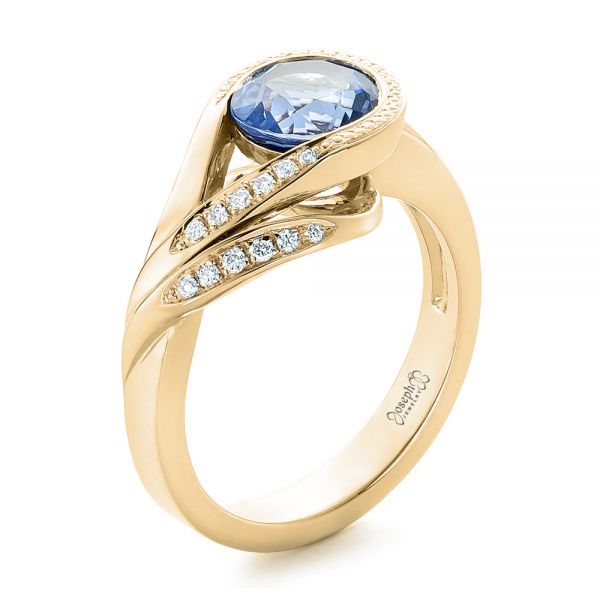 18k Yellow Gold 18k Yellow Gold Custom Wrapped Blue Sapphire And Diamond Engagement Ring - Three-Quarter View -  102357