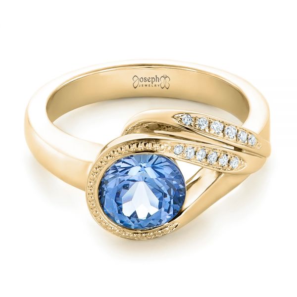 14k Yellow Gold 14k Yellow Gold Custom Wrapped Blue Sapphire And Diamond Engagement Ring - Flat View - 102357