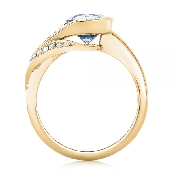 14k Yellow Gold 14k Yellow Gold Custom Wrapped Blue Sapphire And Diamond Engagement Ring - Front View -  102357