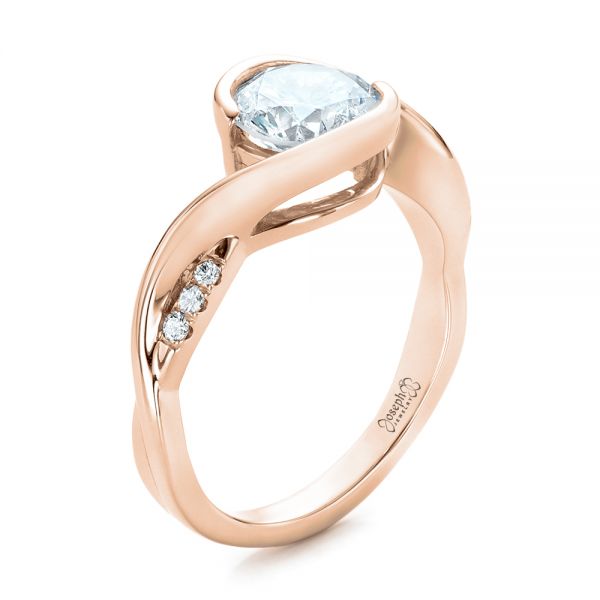 14k Rose Gold 14k Rose Gold Custom Wrapped Diamond Engagement Ring - Three-Quarter View -  102146