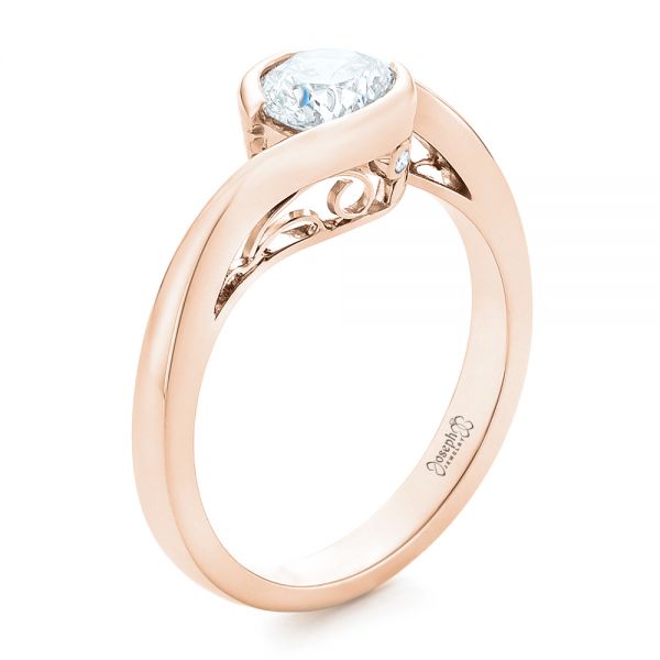 18k Rose Gold 18k Rose Gold Custom Wrapped Diamond Engagement Ring - Three-Quarter View - 102376