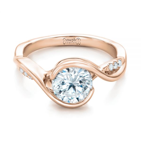 18k Rose Gold 18k Rose Gold Custom Wrapped Diamond Engagement Ring - Flat View -  102146