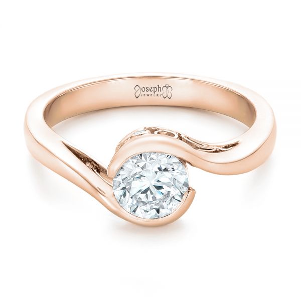 18k Rose Gold 18k Rose Gold Custom Wrapped Diamond Engagement Ring - Flat View -  102376