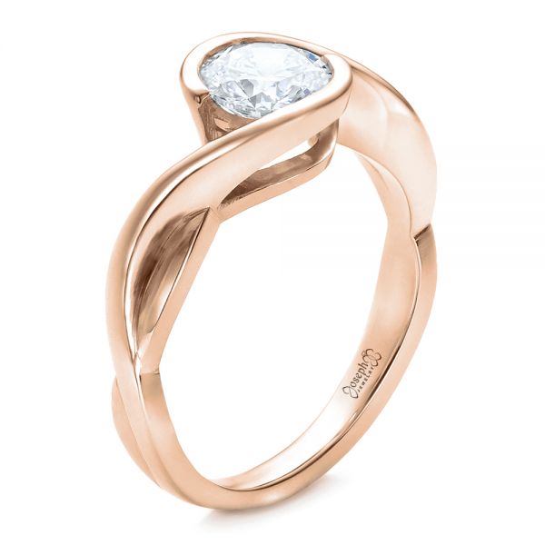 14k Rose Gold 14k Rose Gold Custom Wrapped Diamond Solitaire Engagement Ring - Three-Quarter View -  100595