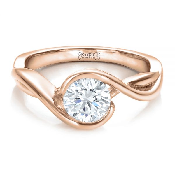 14k Rose Gold 14k Rose Gold Custom Wrapped Diamond Solitaire Engagement Ring - Flat View -  100595