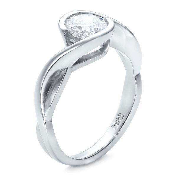 18k White Gold Custom Wrapped Diamond Solitaire Engagement Ring - Three-Quarter View -  100595