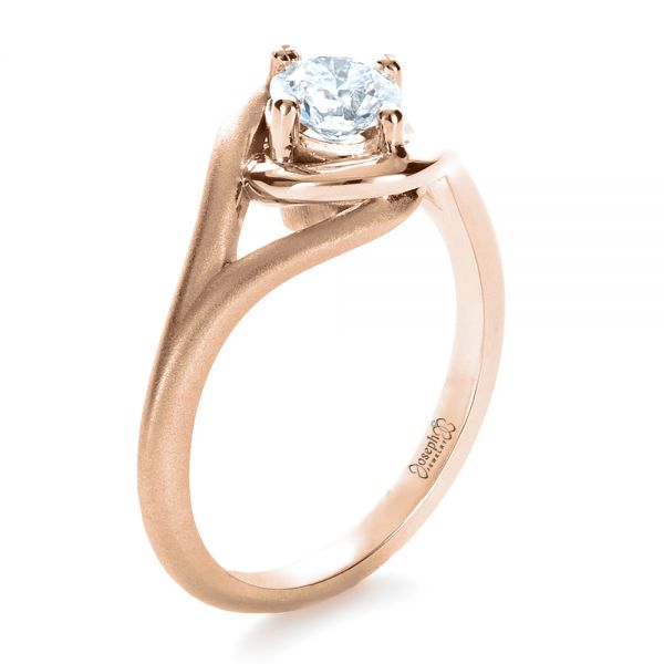 14k Rose Gold 14k Rose Gold Custom Wrapped Shank Engagement Ring - Three-Quarter View -  1295