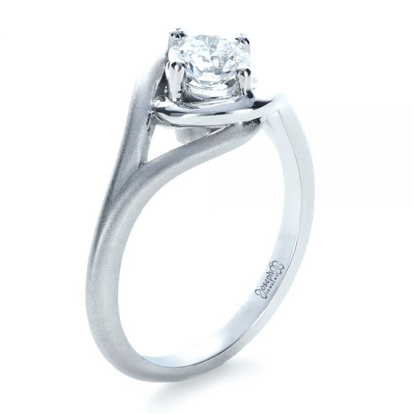 18k White Gold Custom Wrapped Shank Engagement Ring - Three-Quarter View -  1295