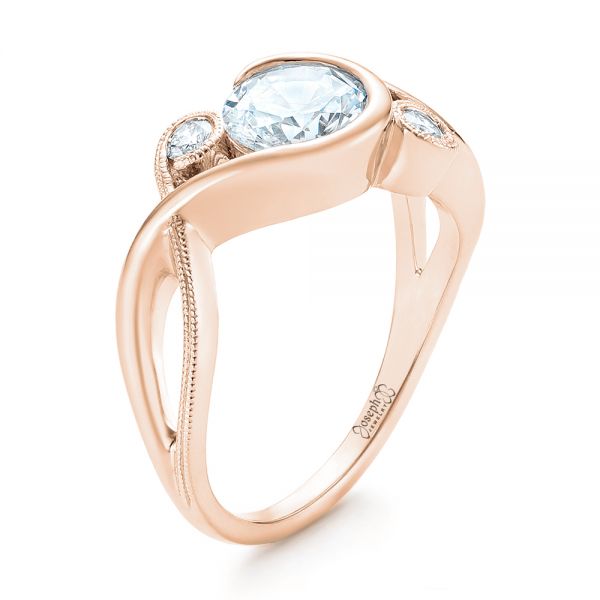 18k Rose Gold 18k Rose Gold Custom Wrapped Three-stone Diamond Engagement Ring - Three-Quarter View -  102866